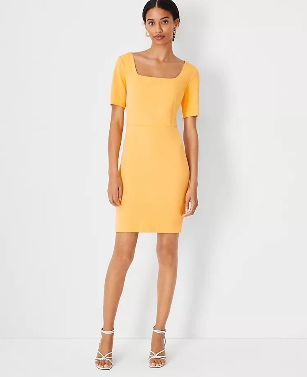 NWT Ann Taylor Sz 6 Yellow Scoop Neck Short Sleeve Knee Length Sheath Dress